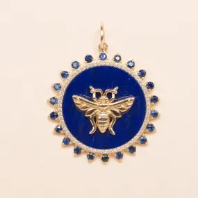 Gold Bee with Blue Enamel, Diamonds and Sapphires Pendant