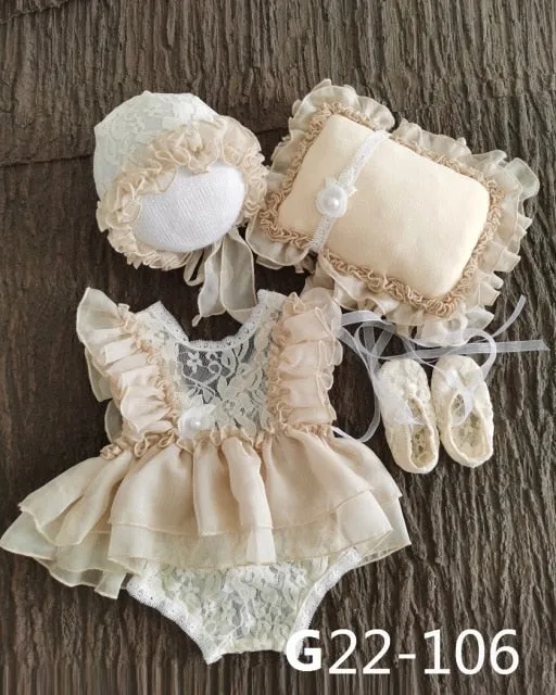 0-3Month Baby Newborn Photography Props Baby Hat Baby Girl Lace Romper Bodysuits Outfit Photography Clothing