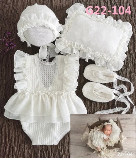 0-3Month Baby Newborn Photography Props Baby Hat Baby Girl Lace Romper Bodysuits Outfit Photography Clothing