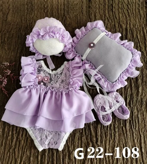 0-3Month Baby Newborn Photography Props Baby Hat Baby Girl Lace Romper Bodysuits Outfit Photography Clothing