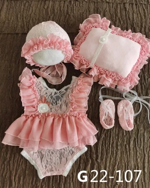 0-3Month Baby Newborn Photography Props Baby Hat Baby Girl Lace Romper Bodysuits Outfit Photography Clothing