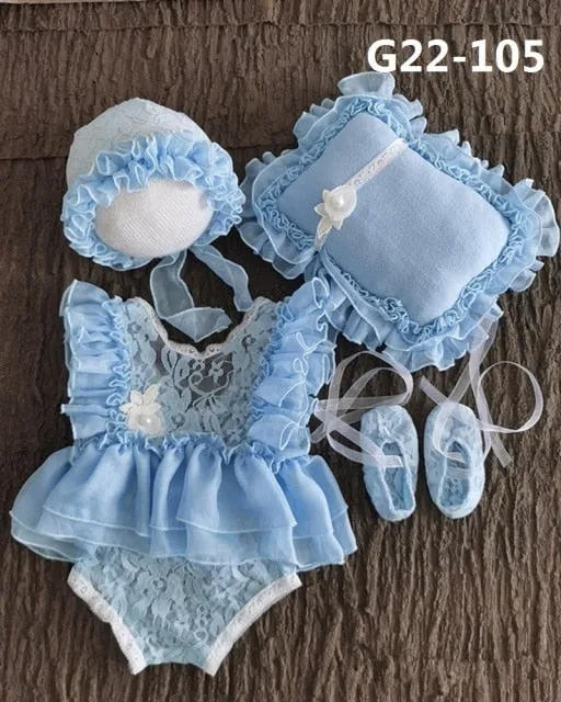 0-3Month Baby Newborn Photography Props Baby Hat Baby Girl Lace Romper Bodysuits Outfit Photography Clothing