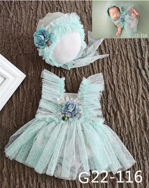 0-3Month Baby Newborn Photography Props Baby Hat Baby Girl Lace Romper Bodysuits Outfit Photography Clothing