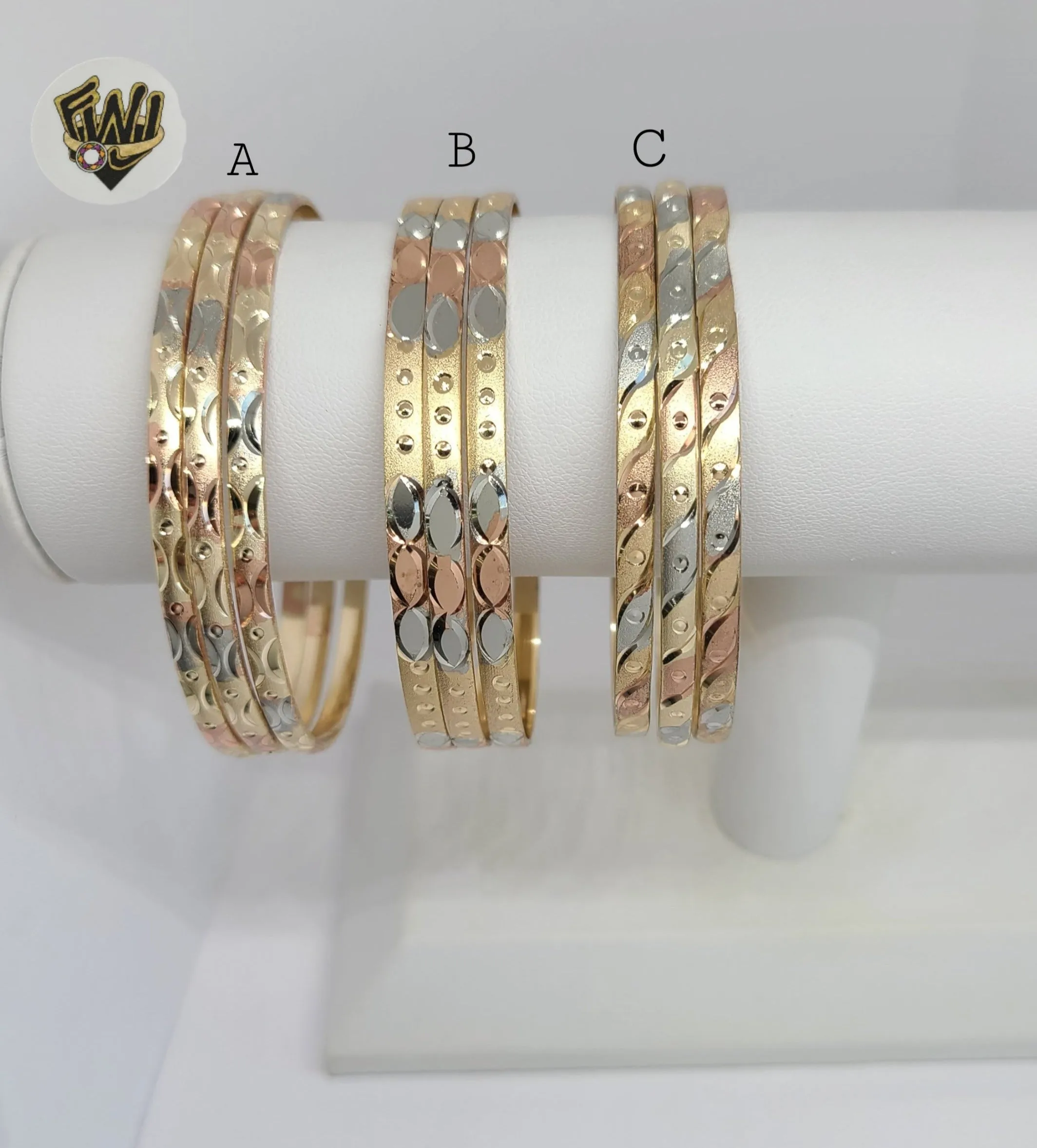 (1-4041-2) Gold Laminate - 4mm Three Tone Bangles - Dozen - BGO