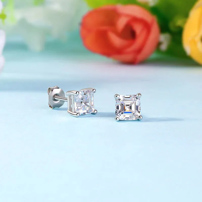 1 Ct Asscher Cut Created Diamond Stud Earrings 925 Sterling Silver MXFE8183