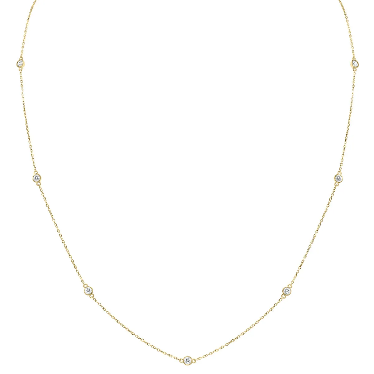 1/2 Carat Tw Bezel Set Diamond Station Necklace In 14K Yellow Gold