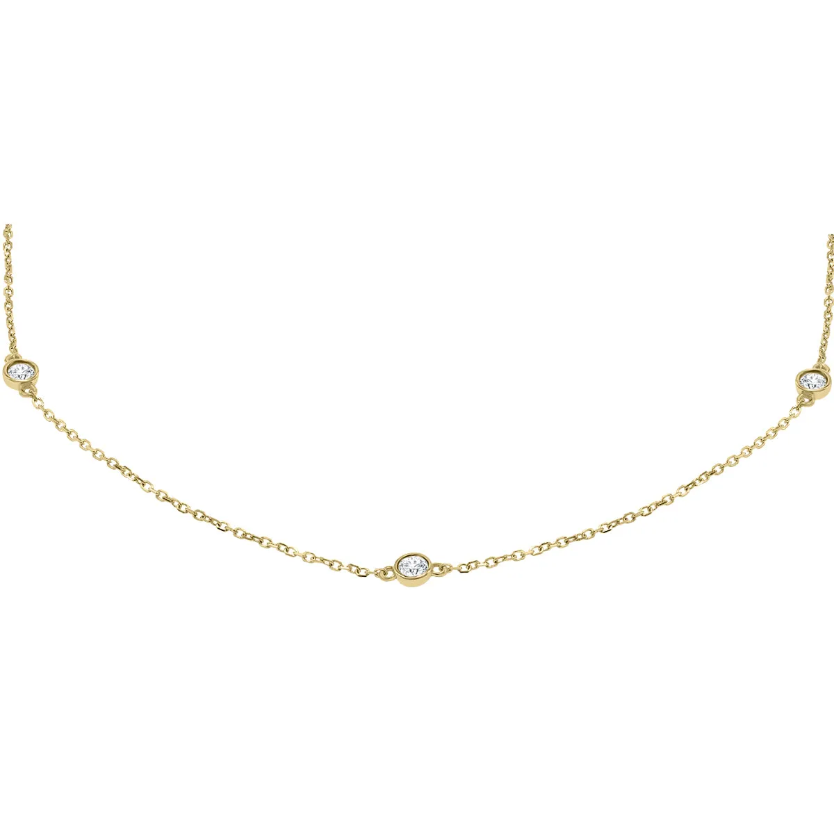 1/2 Carat Tw Bezel Set Diamond Station Necklace In 14K Yellow Gold