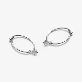 13mm Sun Charm Sleeper Hoop Earrings - Silver