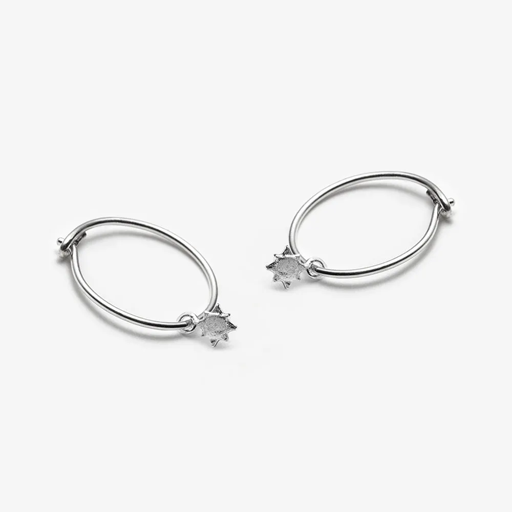 13mm Sun Charm Sleeper Hoop Earrings - Silver