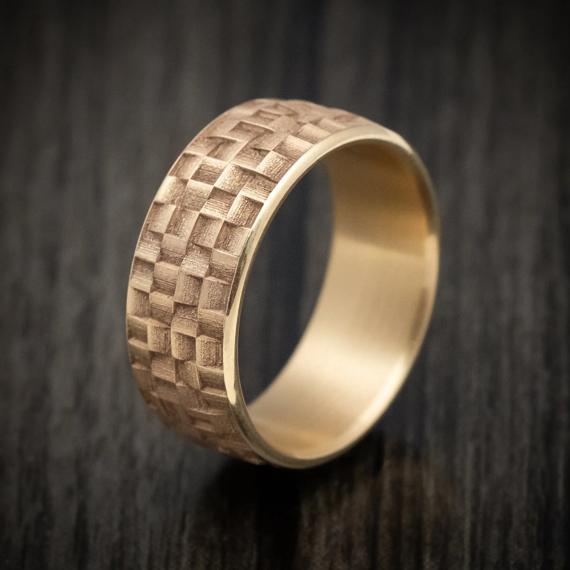 14K Gold Basketweave Texture Men's Ring