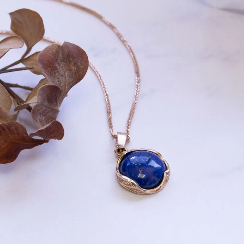 14K Rose Gold Curved Blue Lapis Lazuli 12mm Pendant