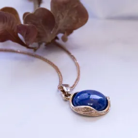 14K Rose Gold Curved Blue Lapis Lazuli 12mm Pendant