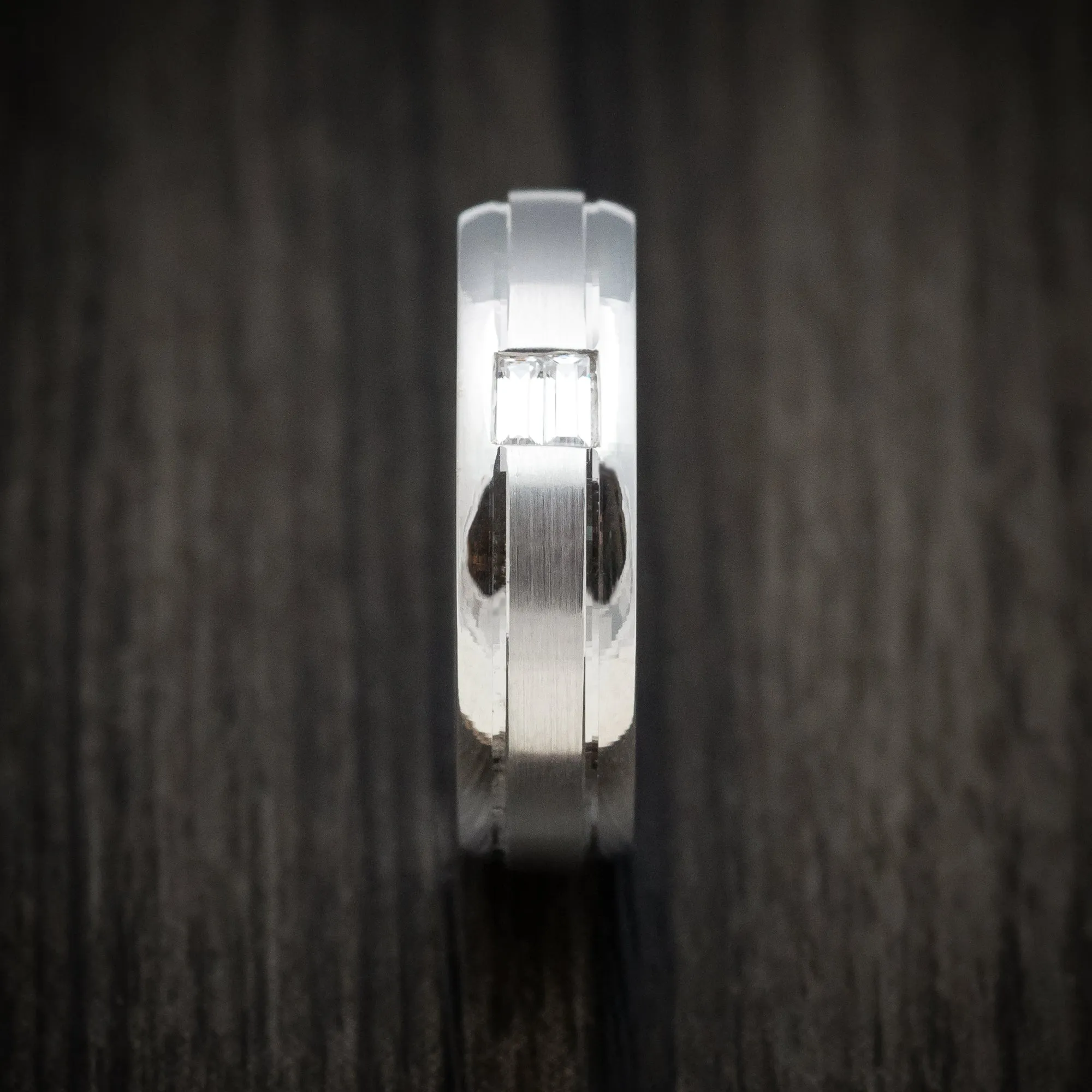 14K White Gold Men's Ring with Diamonds Custom Made Wedding Band