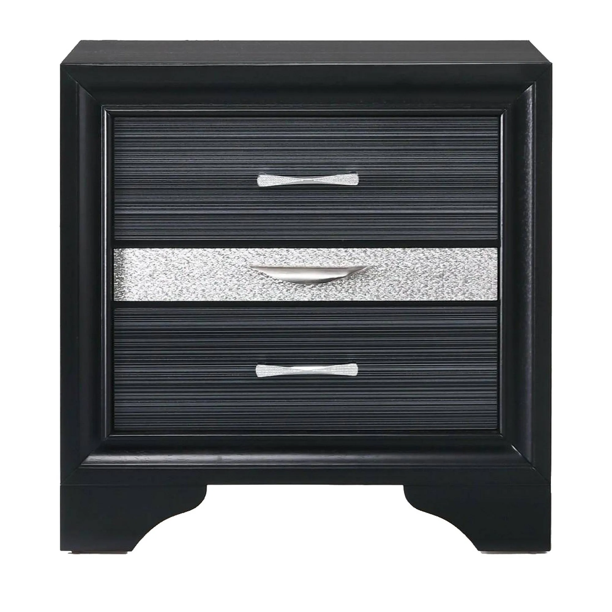 2 Drawer Wooden Nightstand With Felt Lined Jewelry Tray, Black By Benzara