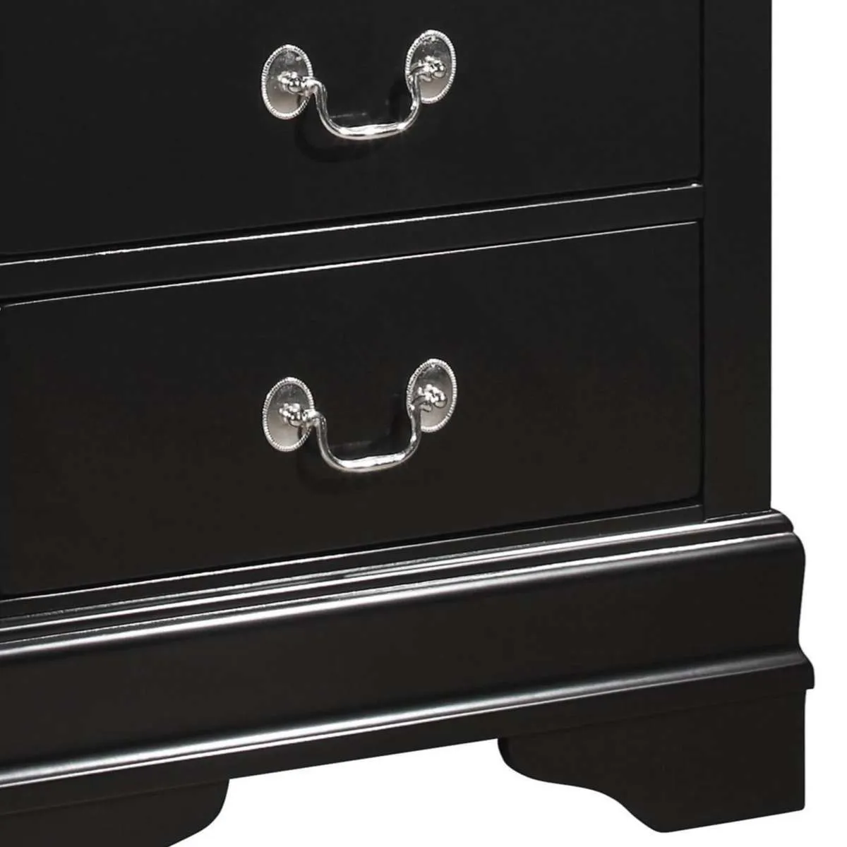 2 Drawers Wooden Frame Nightstand With Antique Metal Pulls, Black - Bm215224 By Benzara