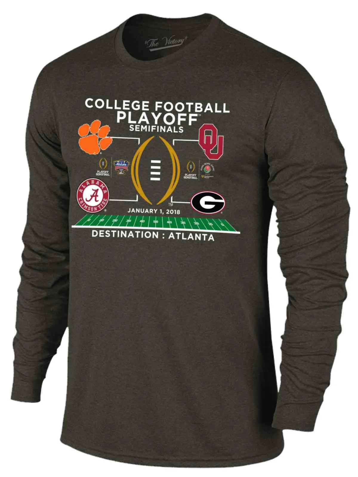 2018 College Football Playoff Destination Atlanta Four Team Logos LS T-Shirt