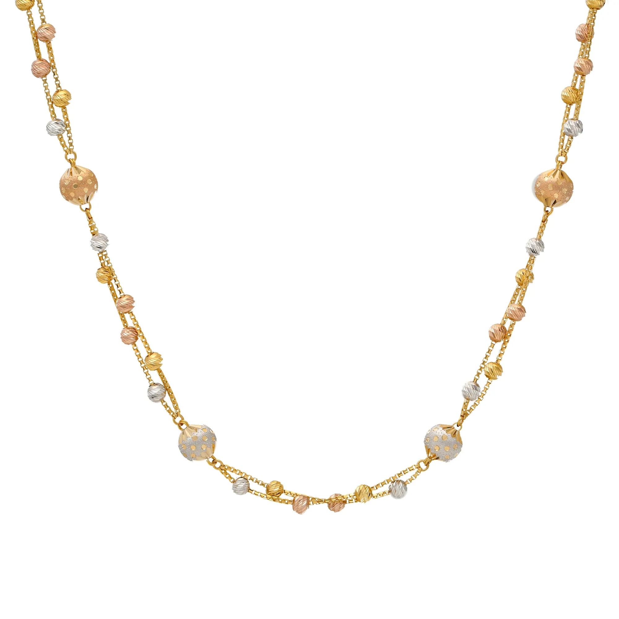 22K Multi-Tone Gold Beaded Chain (32gm)