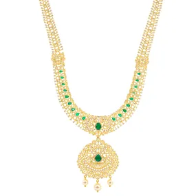 22K Yellow Gold, Emerald, Pearl & CZ Necklace (117.5gm)