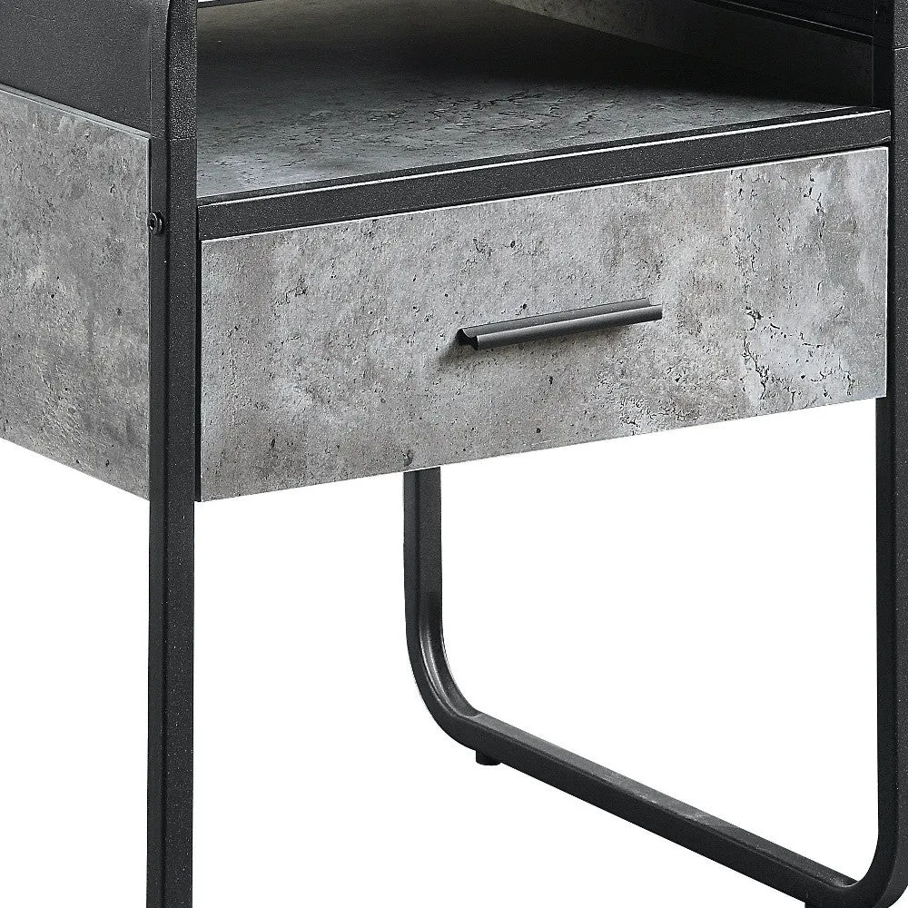 22" Black And Concrete Gray Manufactured Wood And Metal Square End Table With Drawer And Shelf By Homeroots