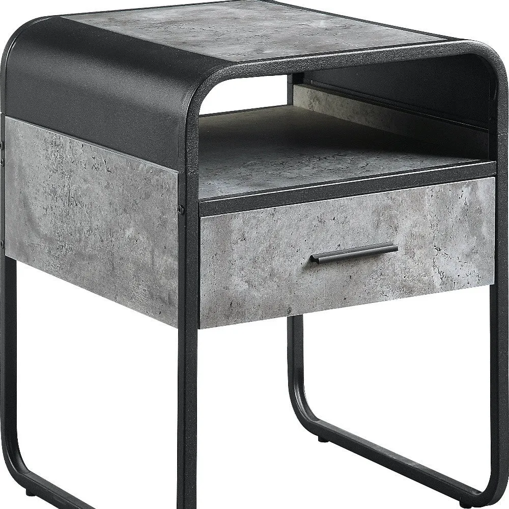 22" Black And Concrete Gray Manufactured Wood And Metal Square End Table With Drawer And Shelf By Homeroots