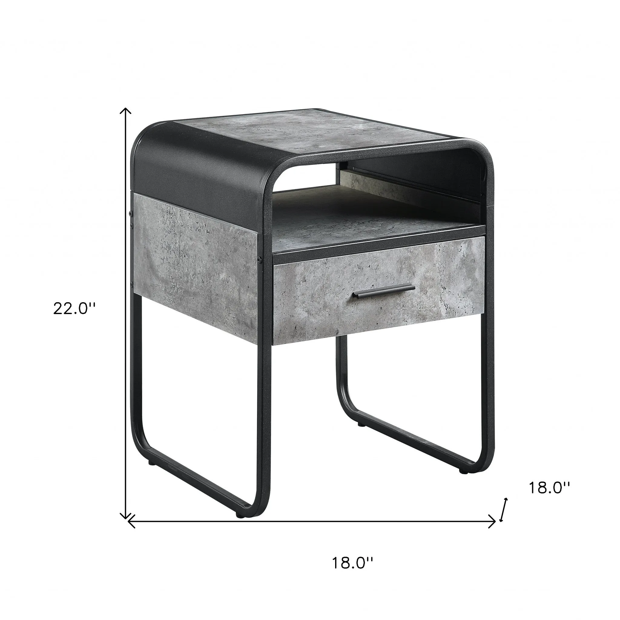 22" Black And Concrete Gray Manufactured Wood And Metal Square End Table With Drawer And Shelf By Homeroots