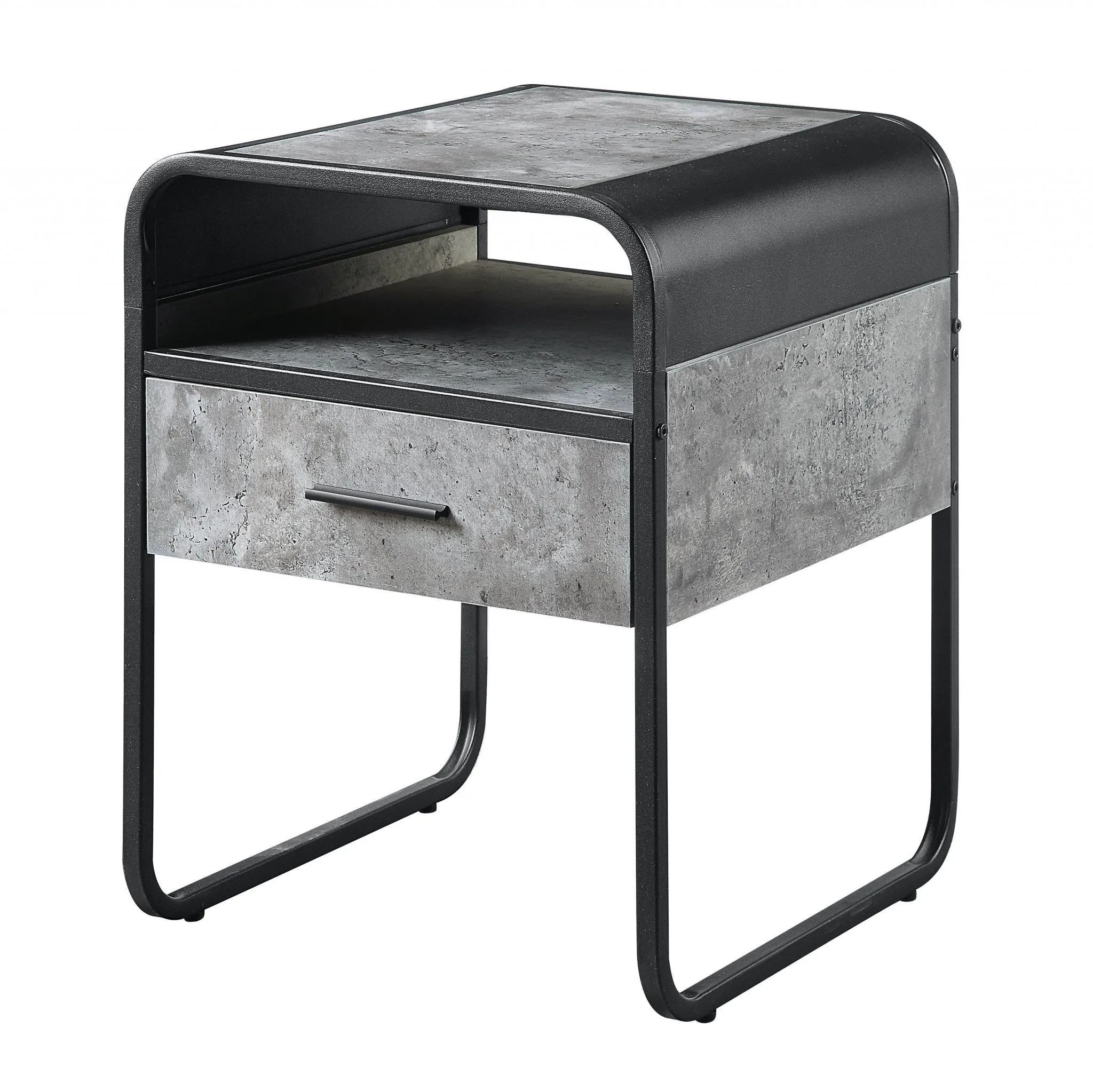 22" Black And Concrete Gray Manufactured Wood And Metal Square End Table With Drawer And Shelf By Homeroots