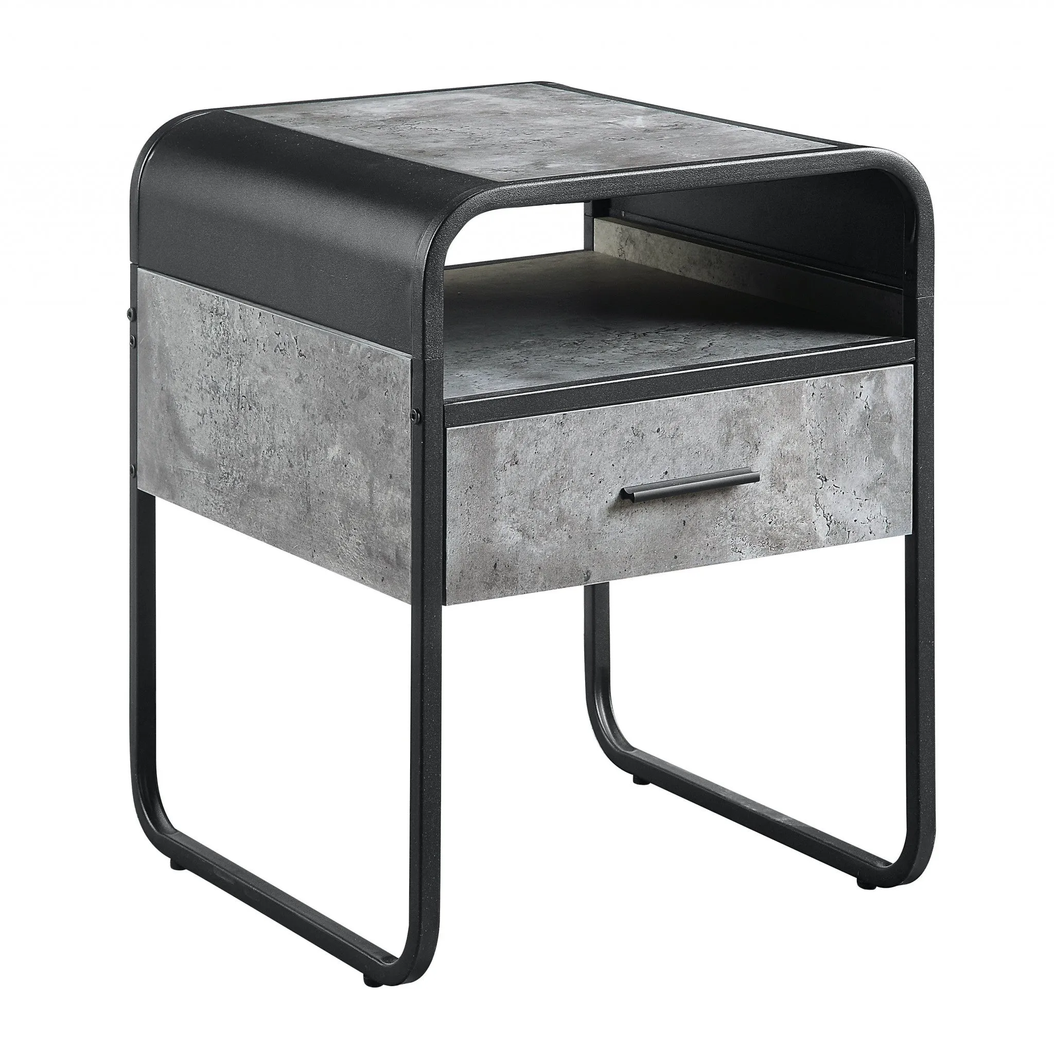 22" Black And Concrete Gray Manufactured Wood And Metal Square End Table With Drawer And Shelf By Homeroots