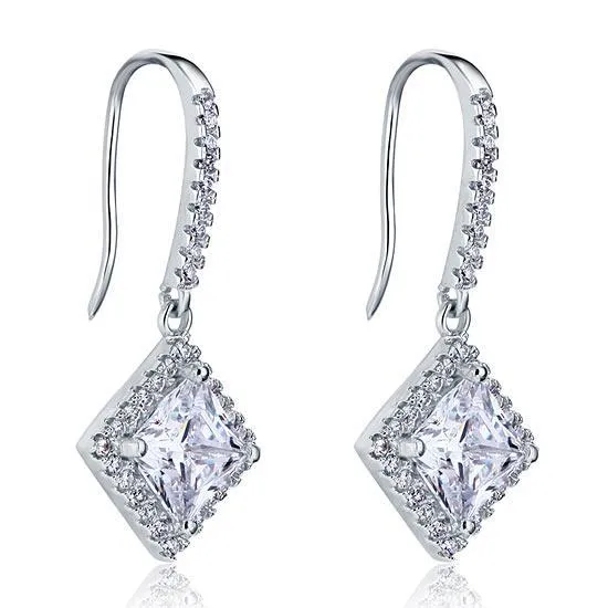 3 Carat Created Princess Cut Zirconia Dangle Drop Sterling 925 Silver Earrings MXFE8065