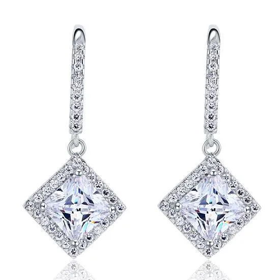 3 Carat Created Princess Cut Zirconia Dangle Drop Sterling 925 Silver Earrings MXFE8065