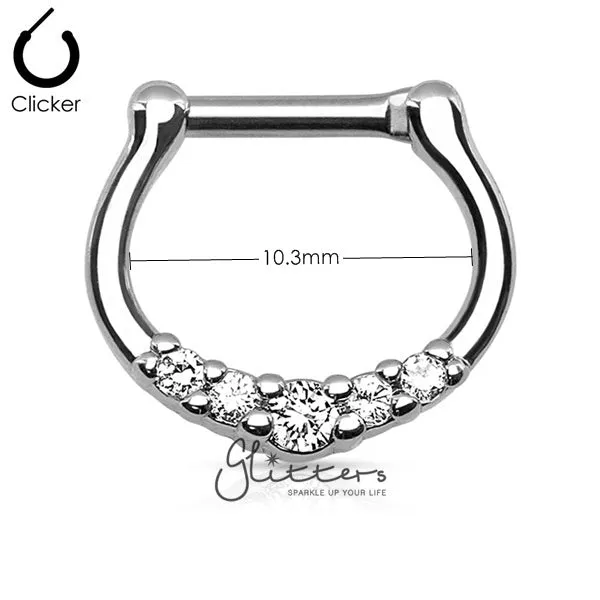 316L Surgical Steel with 5 Black C.Z Septum Clicker Ring