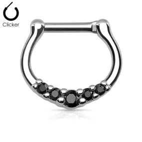 316L Surgical Steel with 5 Black C.Z Septum Clicker Ring