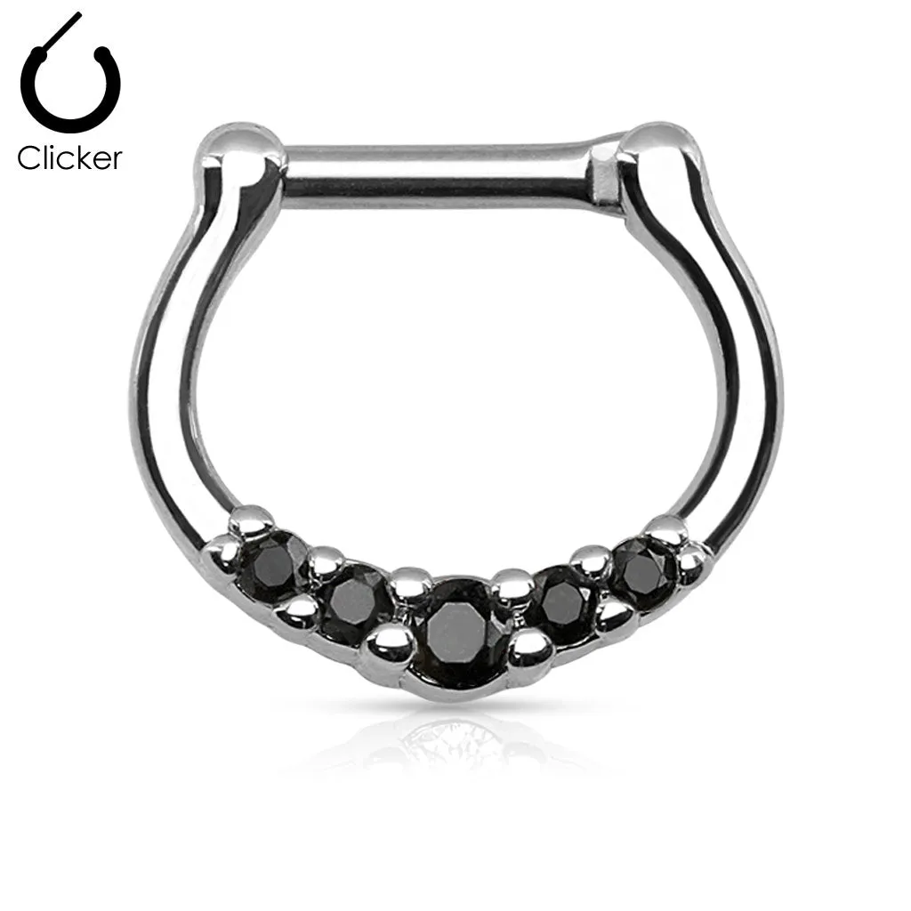 316L Surgical Steel with 5 Black C.Z Septum Clicker Ring