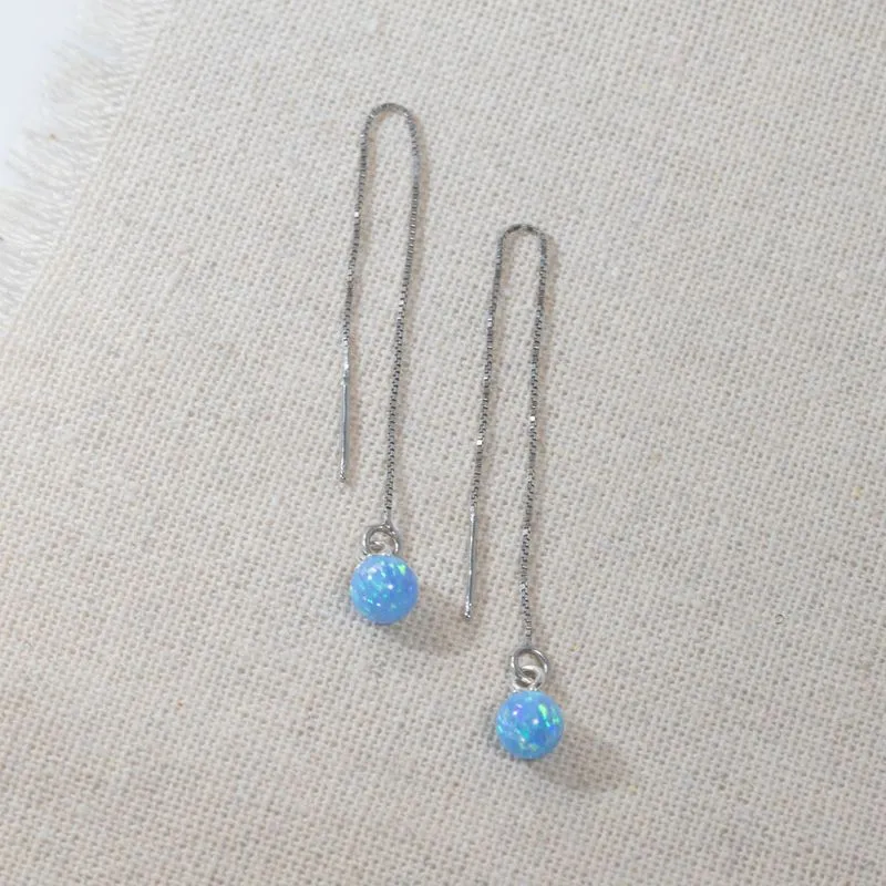 925 Sterling Silver Blue Opal ball Chain Earrings