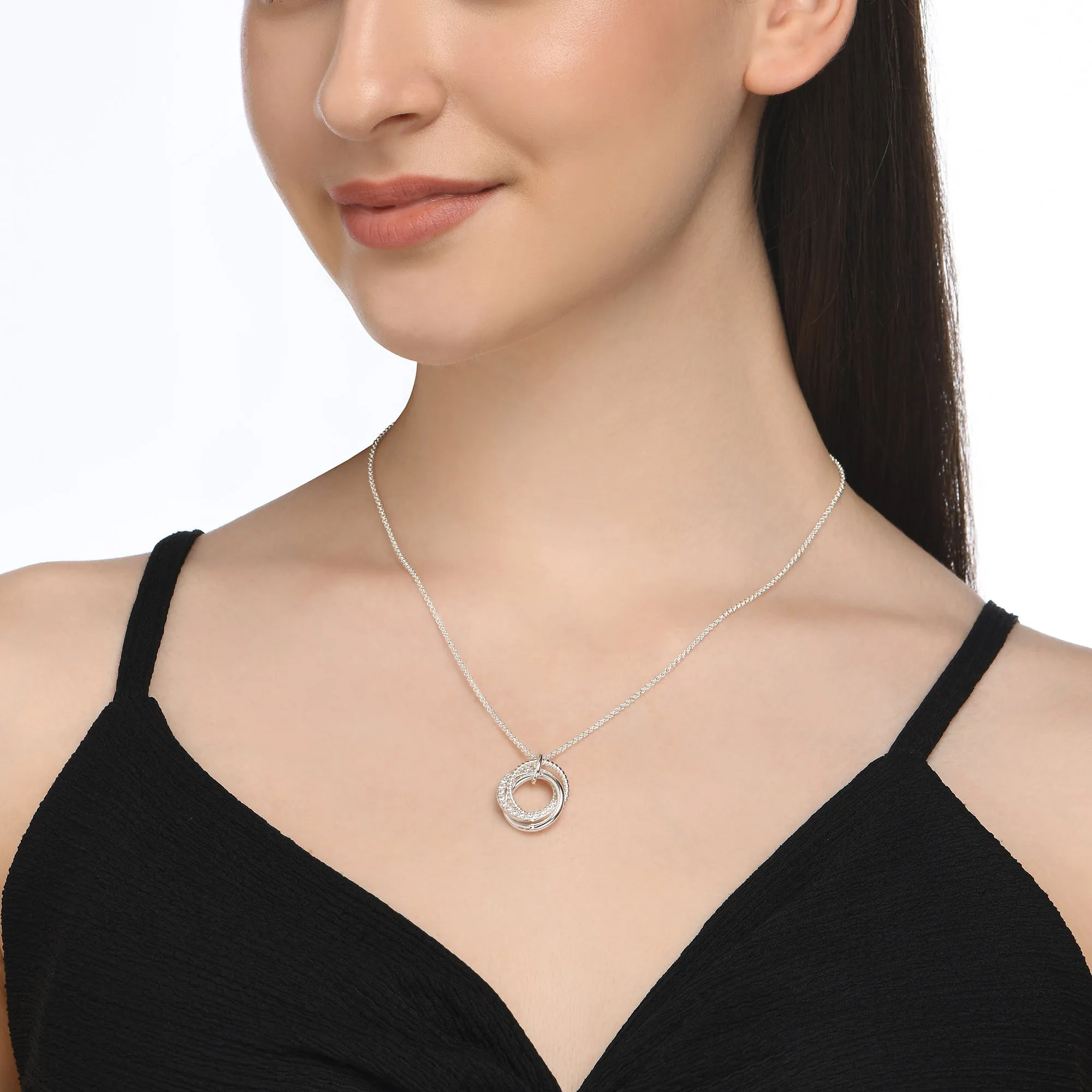 925 Sterling Silver-Plated Sparkle Twist Circle Necklace