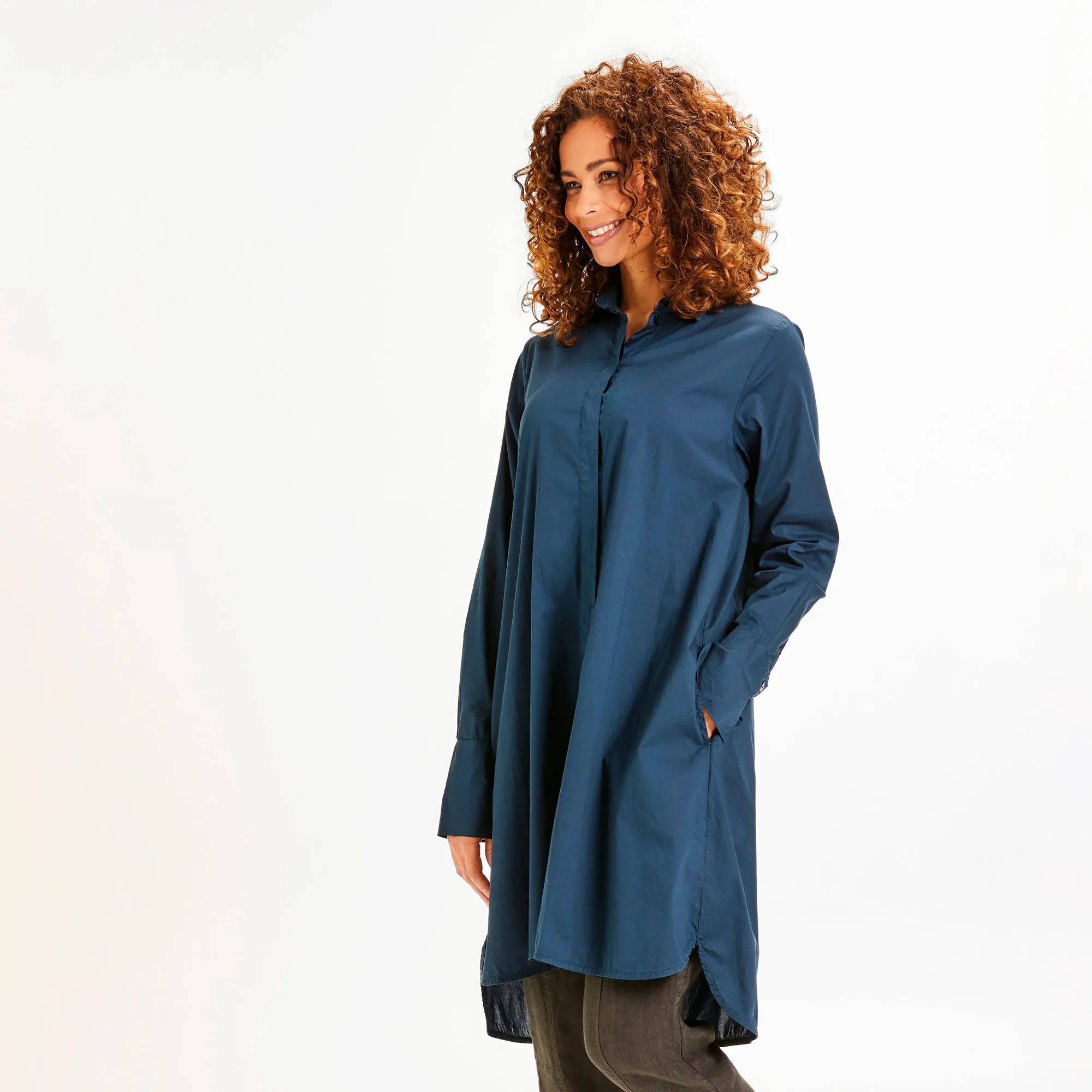 A-line klnning i poplin - Midnight Blue