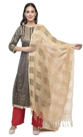 A R Silk Women's Cotton Window Check Golden Regular Dupatta