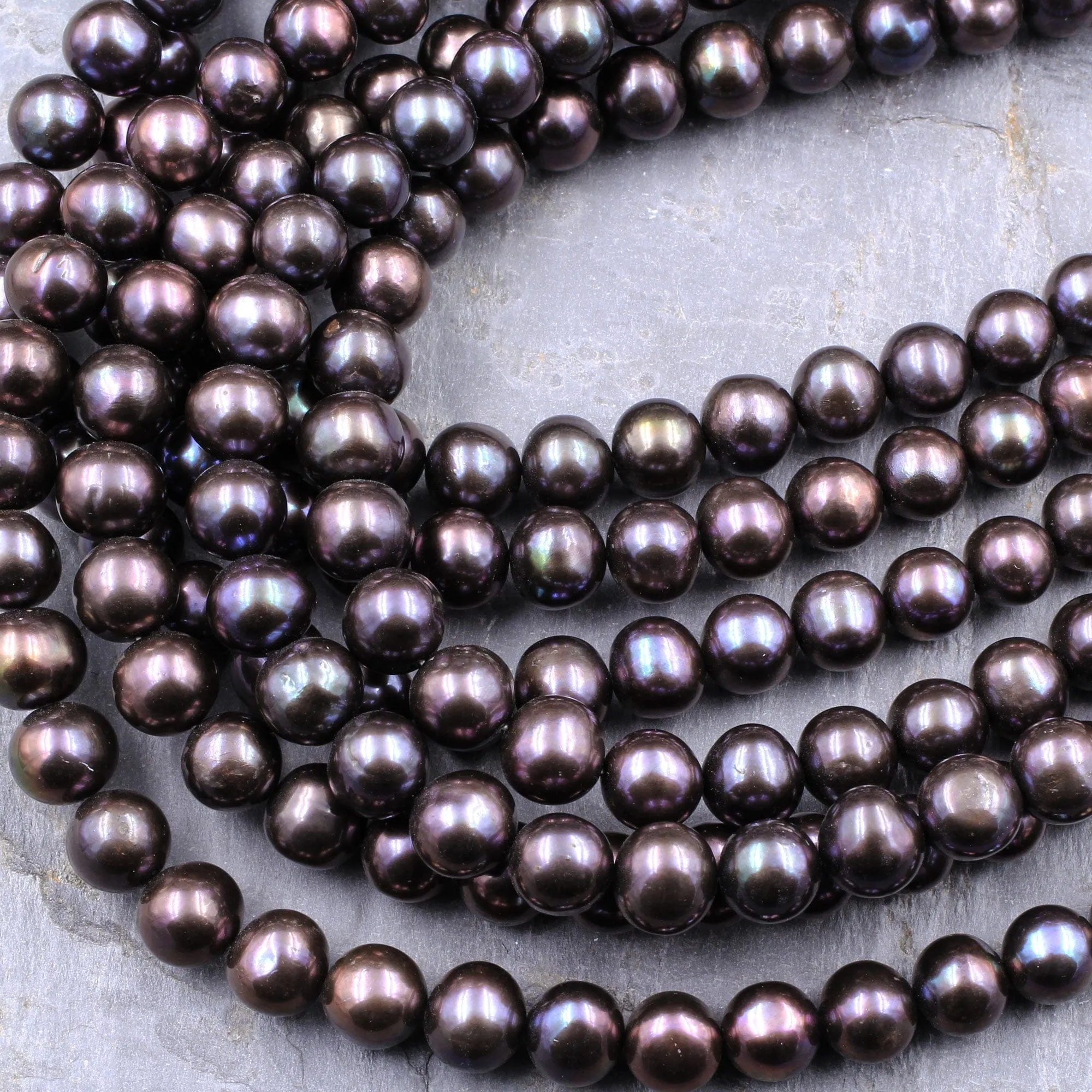 AAA Black Pearl 10mm Round Iridescent Real Genuine Freshwater Pearl 16" Strand