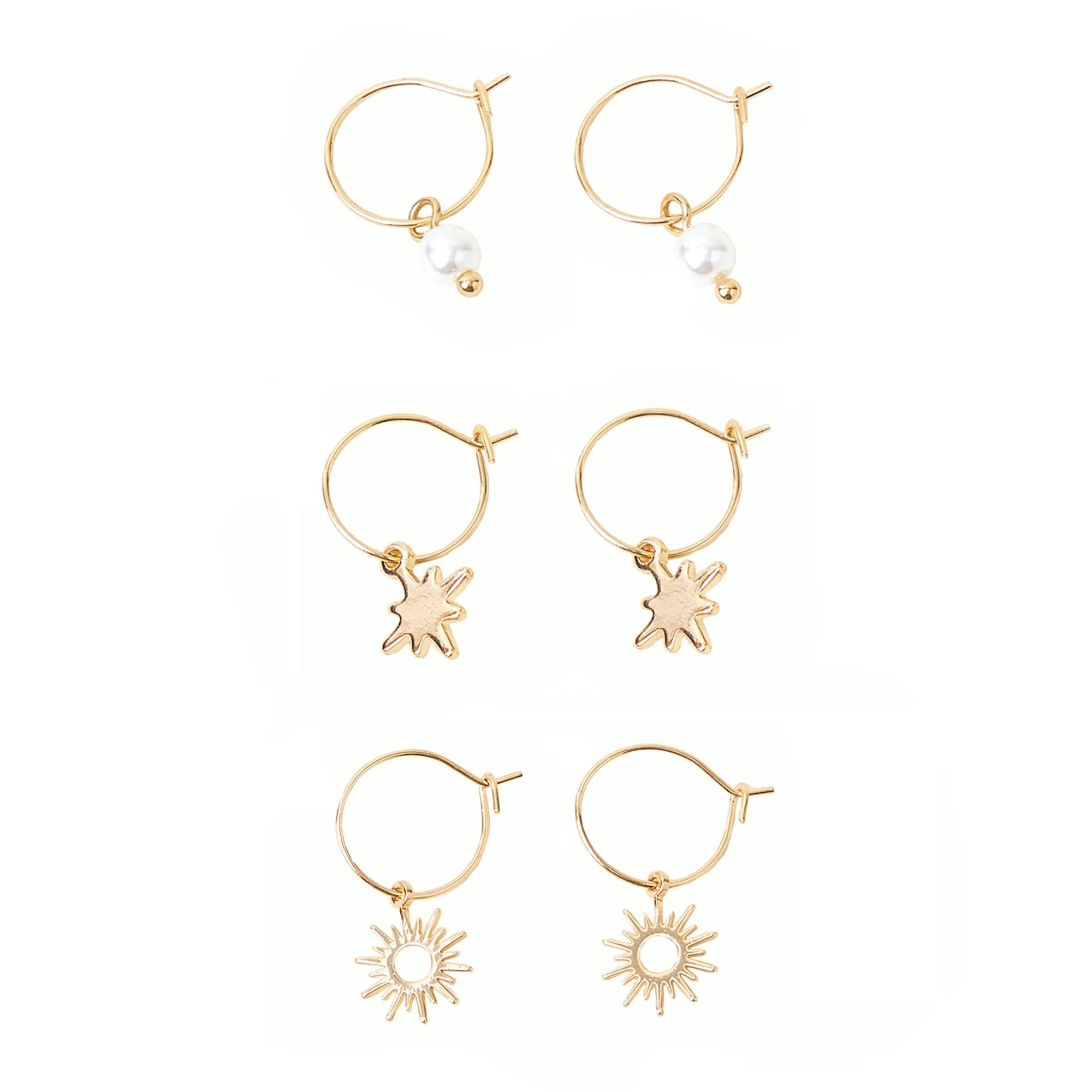 Accessorize London Women's Gold  Starburst Hoop Earrings Pack of Three