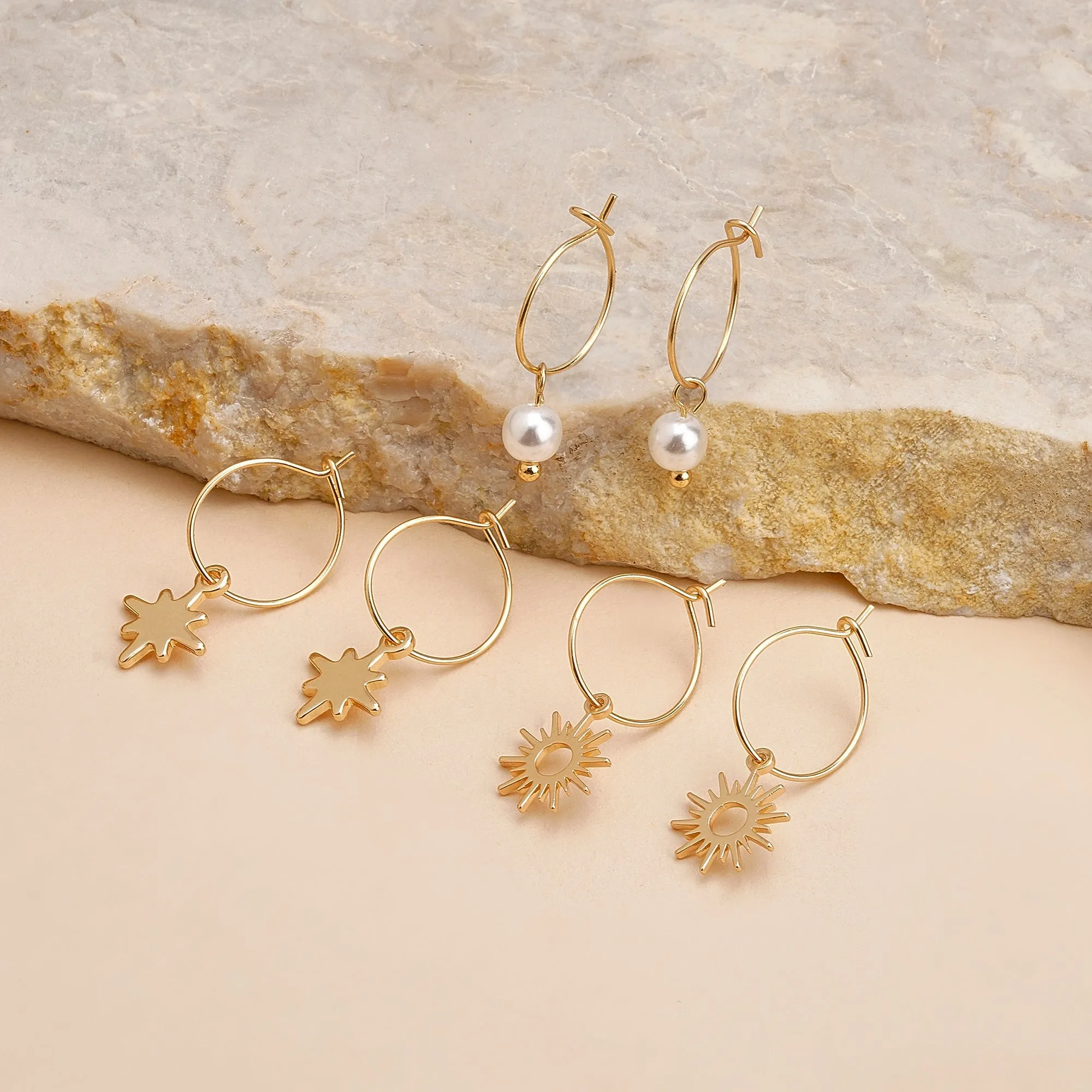 Accessorize London Women's Gold  Starburst Hoop Earrings Pack of Three