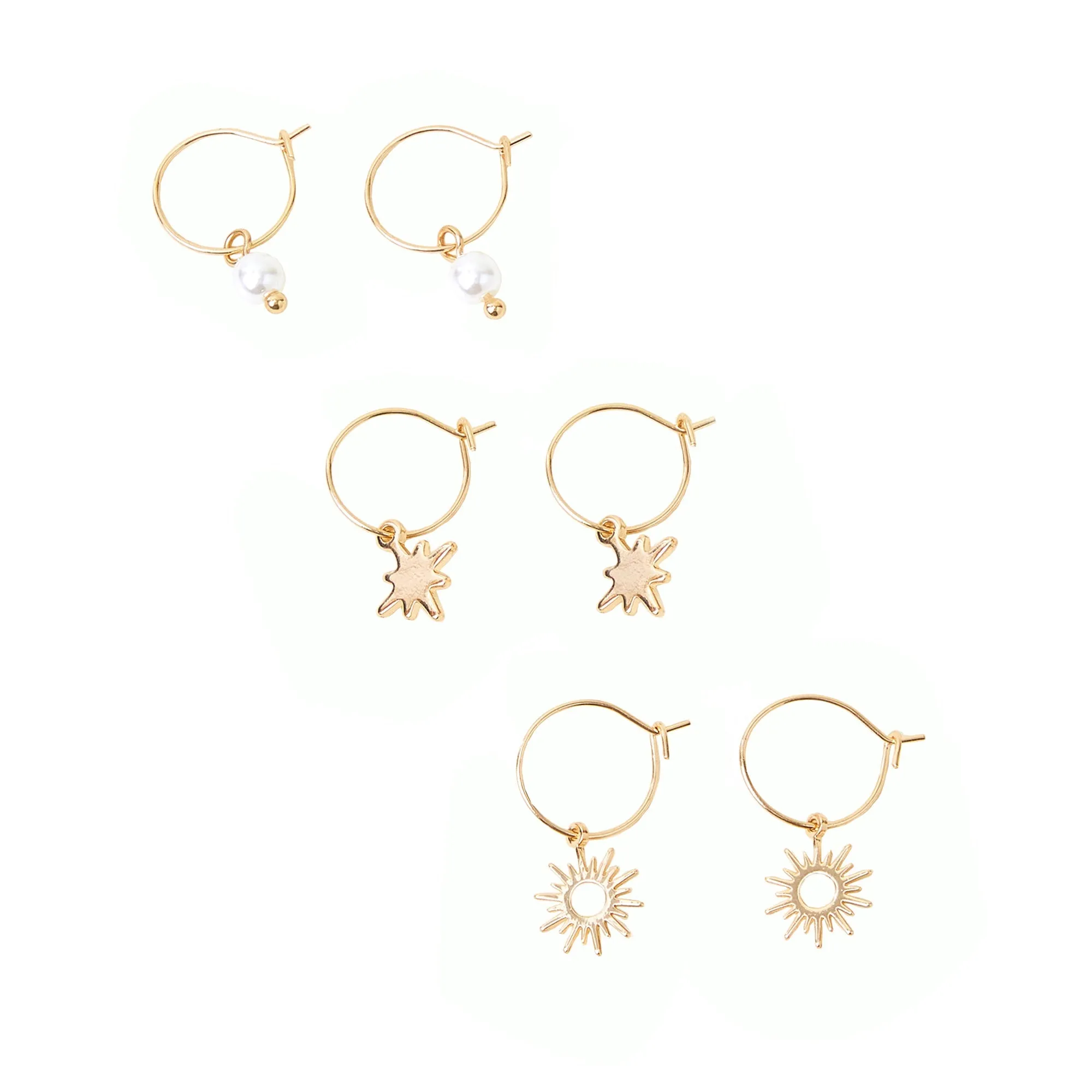 Accessorize London Women's Gold  Starburst Hoop Earrings Pack of Three