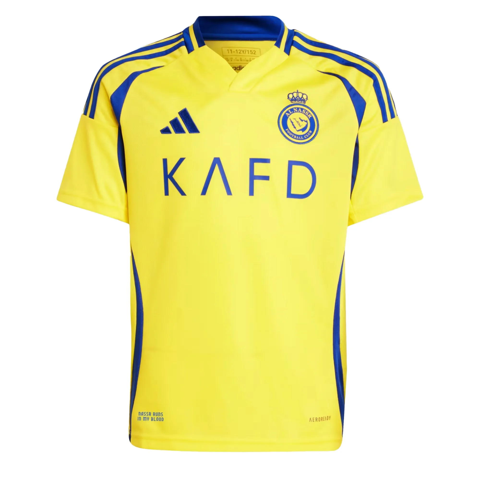 adidas Kids Al Nassr 2024/25 Home Jersey w/ Ronaldo #7 Printing Impact Yellow/Royal Blue