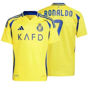 adidas Kids Al Nassr 2024/25 Home Jersey w/ Ronaldo #7 Printing Impact Yellow/Royal Blue