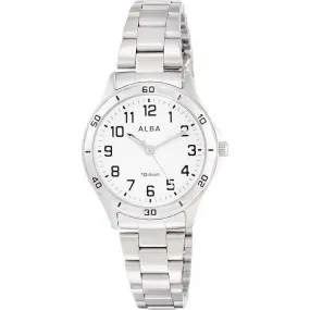 ALBA SPORTS DOME INORGANIC GLASS SILVER STRAP WHITE DIAL LADIES WATCH AQQK407