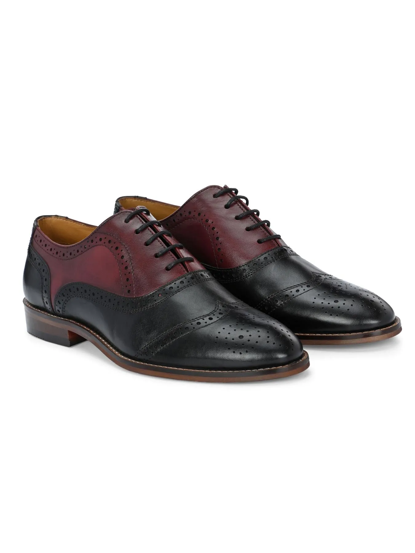 Alberto Torresi Genuine Leather Black Bordo Brogue Formal Lace Ups