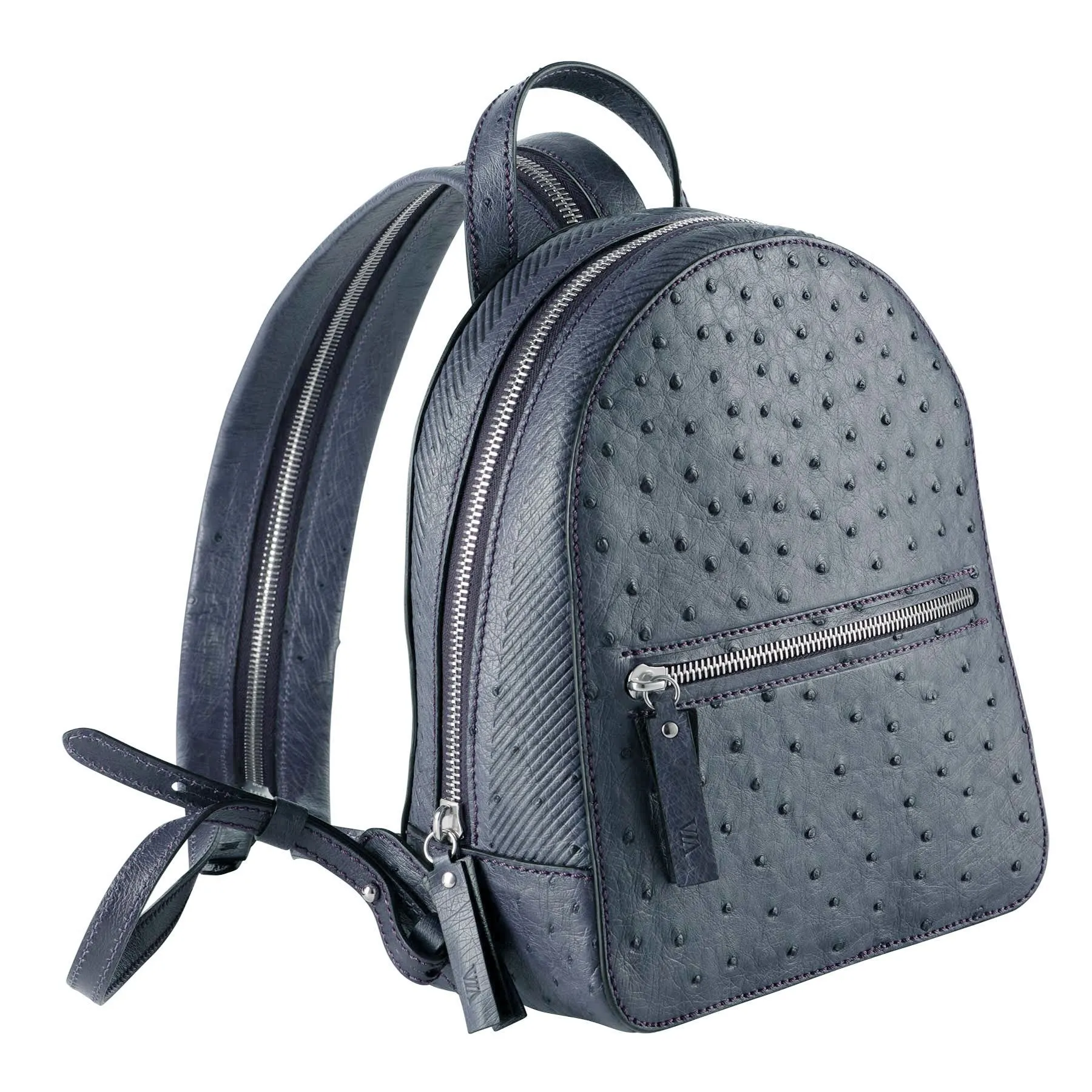 Alexa Ostrich Quill Leather Backpack Blue