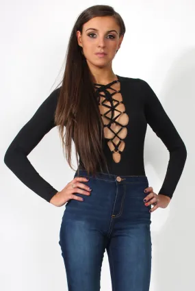 Alia Black Tie Front Bodysuit