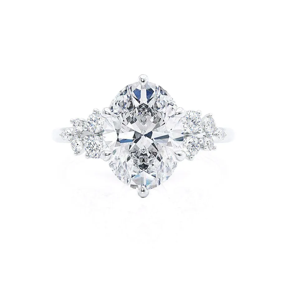 ALYA - Oval Moissanite Starburst Cluster Shoulder Set Engagement Ring 950 Platinum