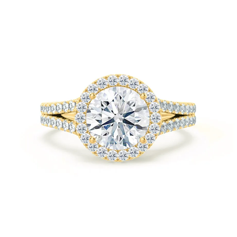 AMELIA - Round Lab Diamond 18k Yellow Gold Halo Ring