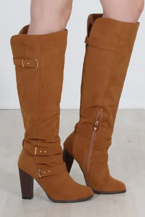 Ansel Tan Over The Knee Buckle Boots