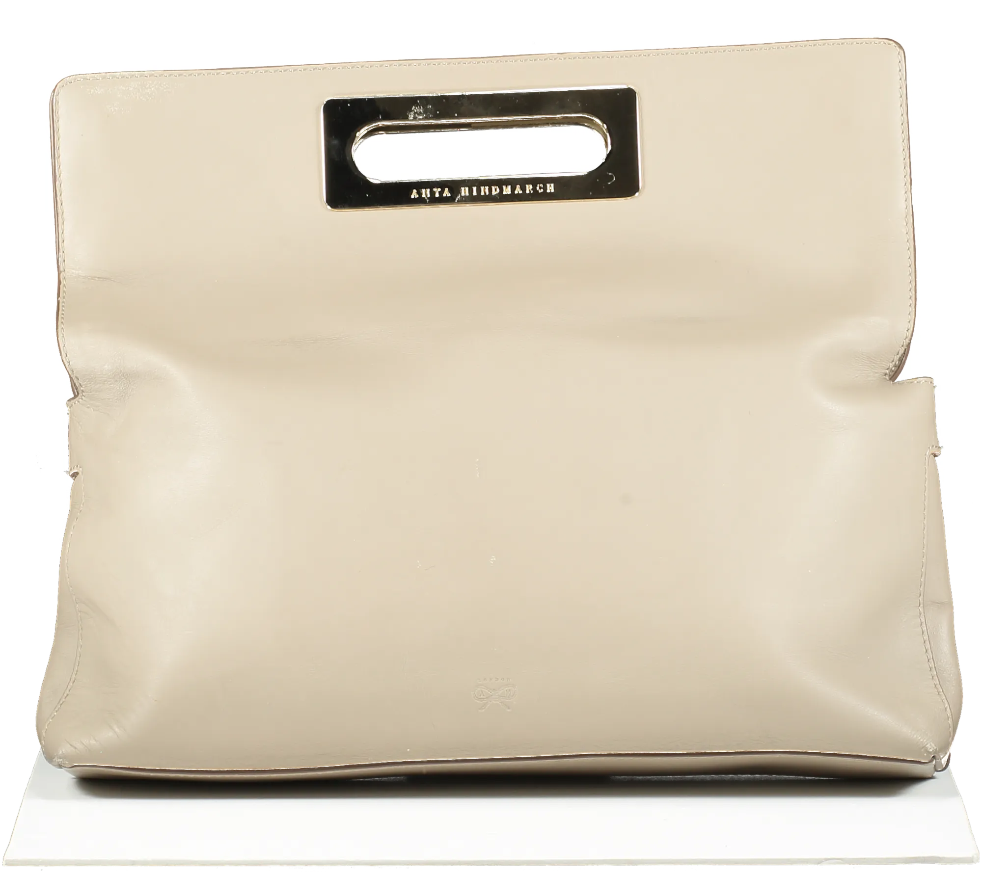 Anya Hindmarch Beige Fold Over Leather Clutch Bag